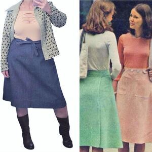 VTG 70s Denim A Line Jean Wrap Skirt High Waisted Size 18 *Fits Like XL